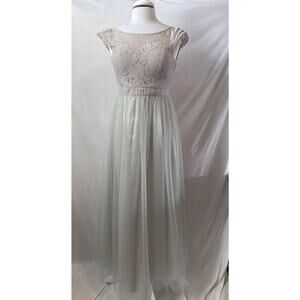 Iefiel Formal Lace Maxi Dress Women’s 10 Flowy Fairy Bridesmaid Party Gray Mint